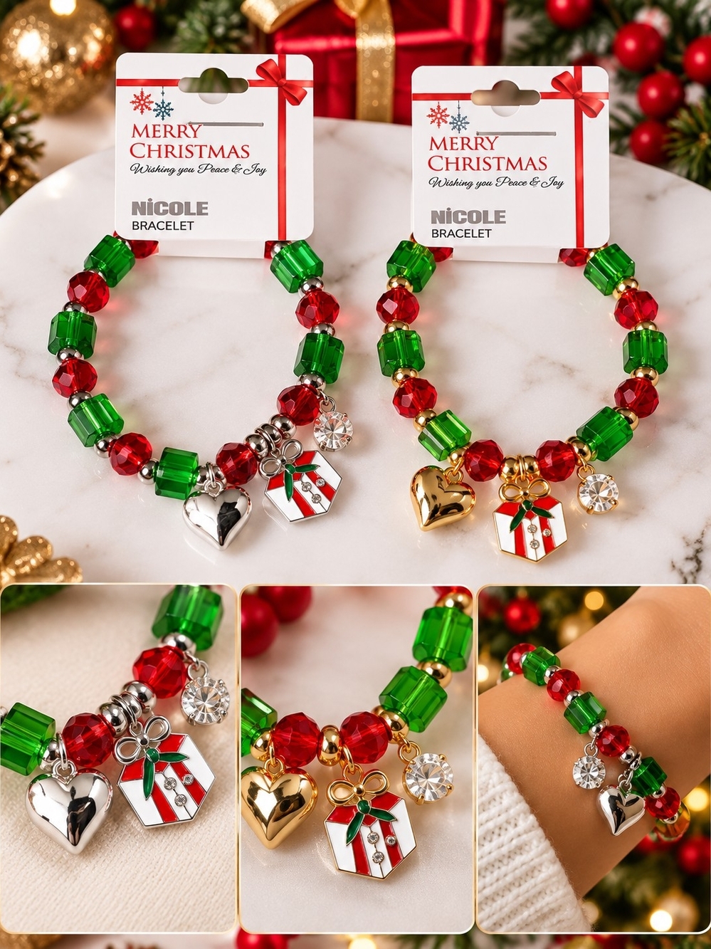 Nicole Christmas Red & Green Charm Bracelet